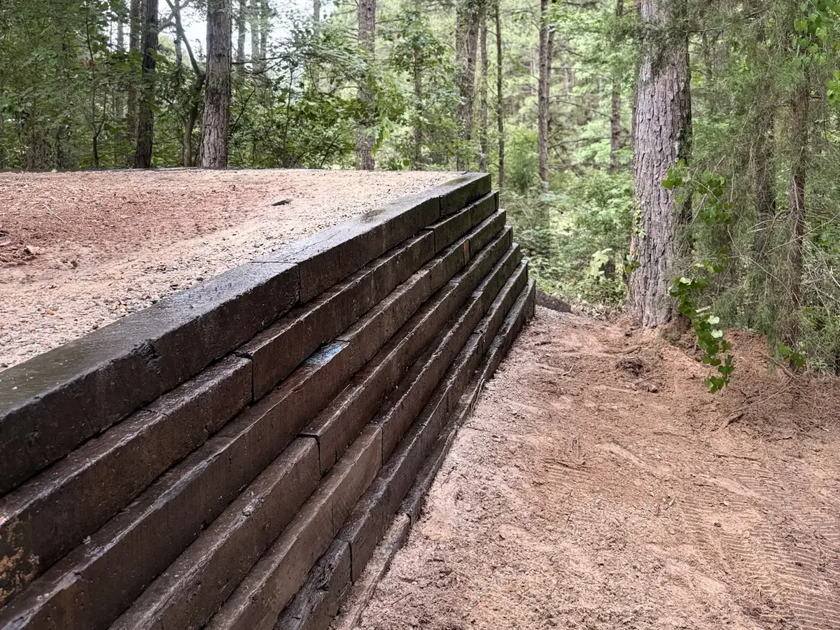 Timber retaining wall on a sloped lot